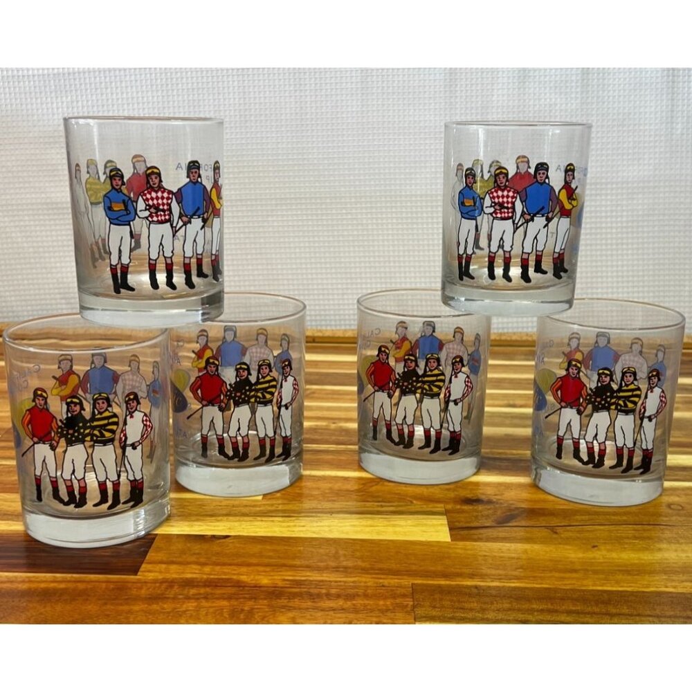6 Vintage glasses from Santa Anita Race Track California Cup IX winners